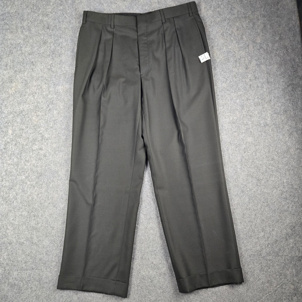 Vintage Brooks Brothers Dress Pants Mens 37 Green Wool Pleated Cuffed USA New
